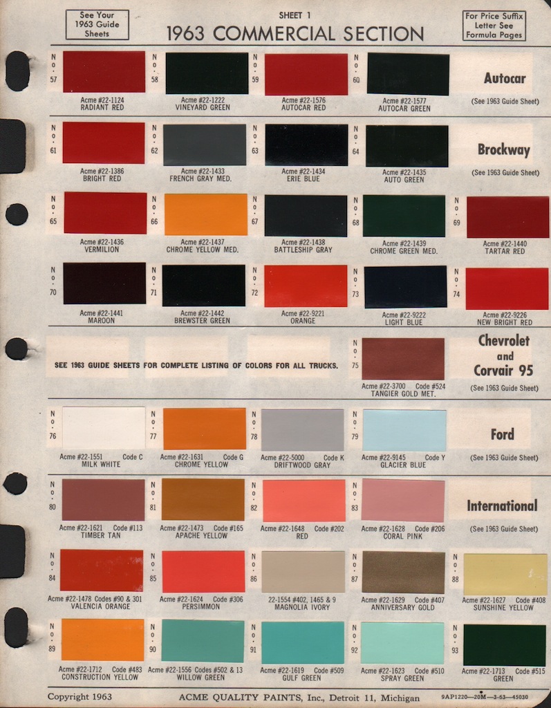 1961 Impala Color Chart