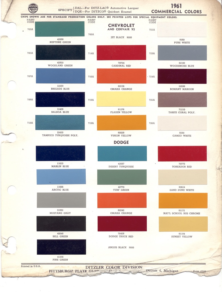 1960 Chevrolet Color Chart
