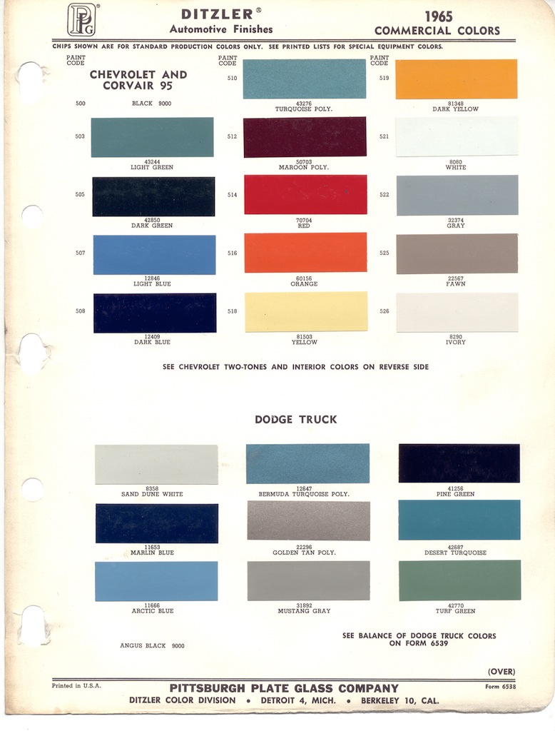 1965 Ford Mustang Color Chart